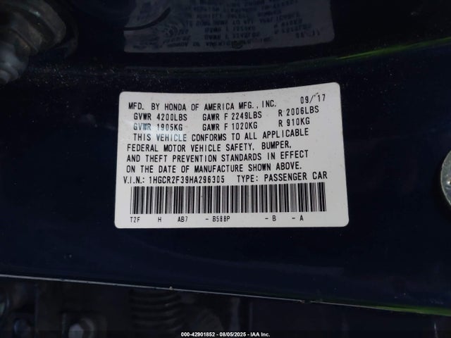 1HGCR2F39HA296305 Honda k24w1