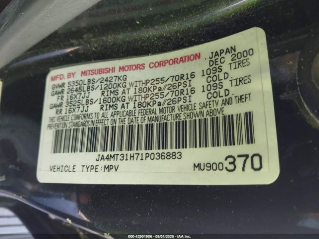 2001 MITSUBISHI MONTERO SPORT JA4MT31H71P036883 Photo 8