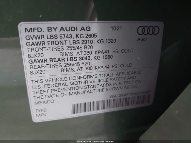 2022 AUDI SQ5 SPORTBACK WA124AFY0N2035093 Photo 8