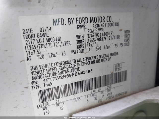 Ford F-250 2014 1FT7W2B69EEB43193 Image 9
