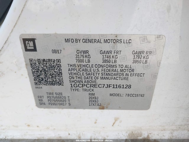 1GCPCREC7JF116128 Chevrolet l83 - sidi: spark ignited direct injection, vvt: variable valve timing, afm, e85 max, alum
