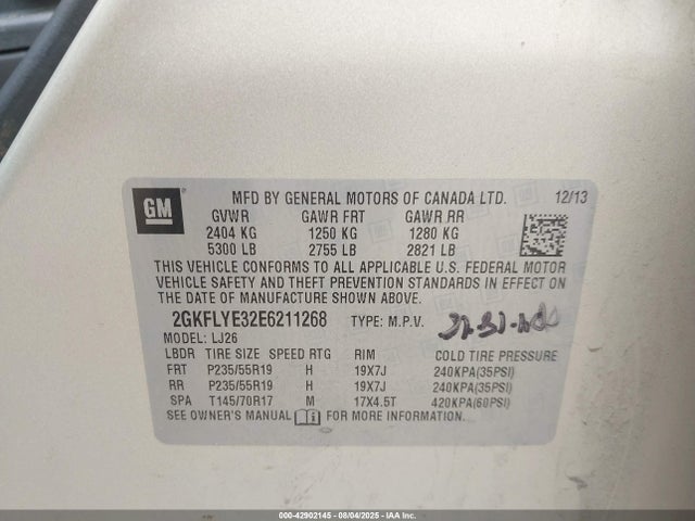 GMC lfx - vvt, e85 max, aluminum 2014 2GKFLYE32E6211268 Image 9