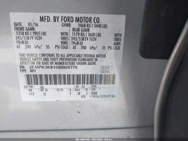 Ford Edge 2016 2FMPK3K81GBB05776 Image 9