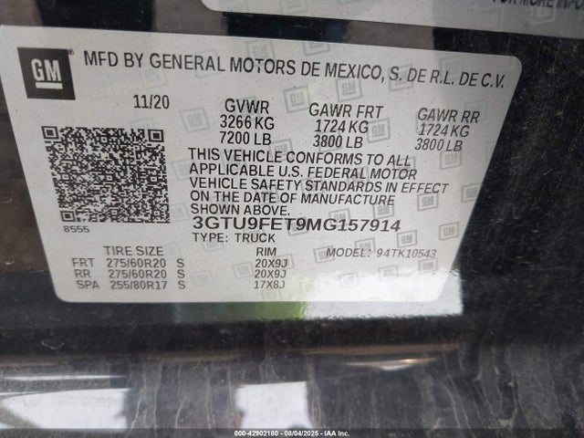 Aukcja sprzedaży 2021 Gmc Sierra 1500 4wd  Short Box Denali, vin: 3GTU9FET9MG157914, numer aukcji: 42902180