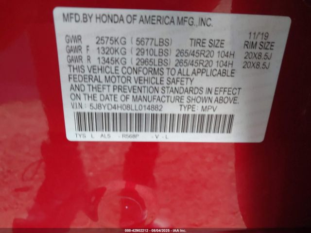 2020 ACURA MDX 5J8YD4H08LL014882 Photo 8