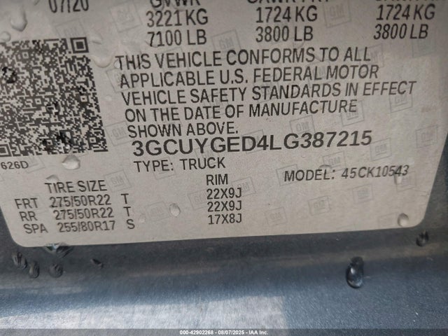 3GCUYGED4LG387215 Chevrolet Silverado 1500 4wd Short Bed Ltz