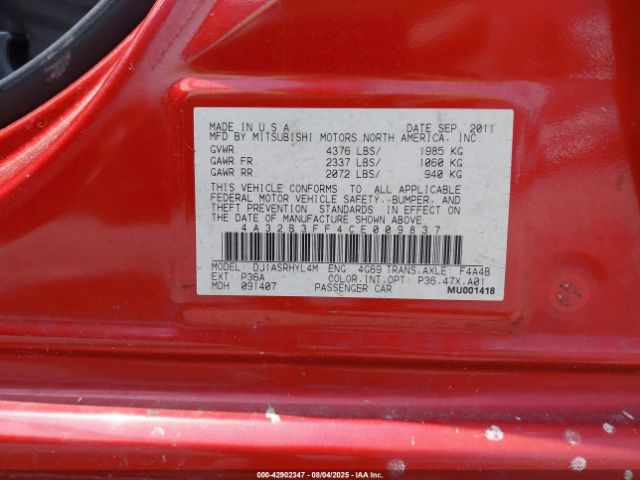 2012 MITSUBISHI GALANT 4A32B3FF4CE009837 Photo 8