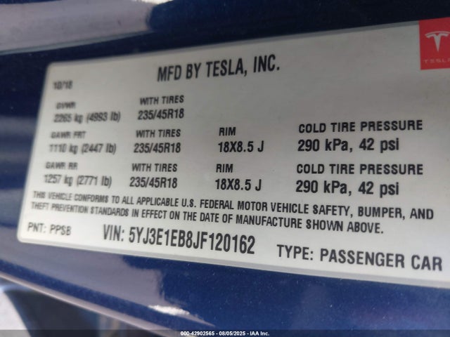2018 TESLA MODEL 3 5YJ3E1EB8JF120162 Photo 8