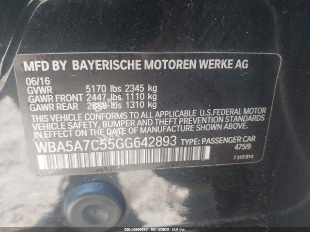 BMW 528I 2016 WBA5A7C55GG642893 Image 9
