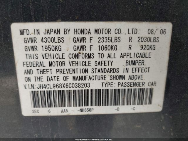 2006 ACURA TSX JH4CL968X6C038203 Photo 8