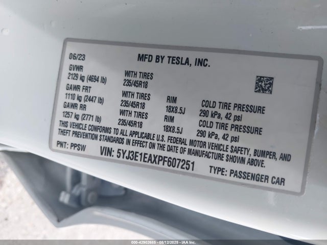 2023 TESLA MODEL 3 5YJ3E1EAXPF607251 Photo 8
