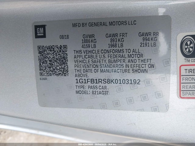 1G1FB1RS8K0103192 Chevrolet lgx - direct injection, variable valve timing, alum, gen 2