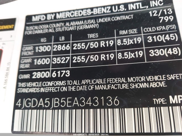 4JGDA5JB5EA343136 Mercedes-Benz 2014