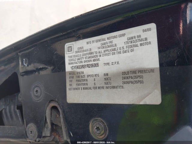 2000 CADILLAC ESCALADE 1GYEK63R8YR206066 Photo 8