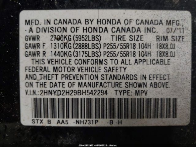 2011 ACURA MDX 2HNYD2H29BH542294 Photo 8