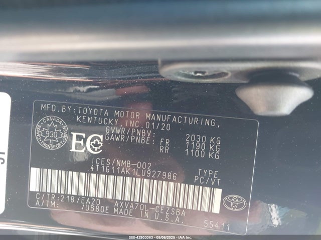 4T1G11AK1LU927986 Toyota a25a-fks