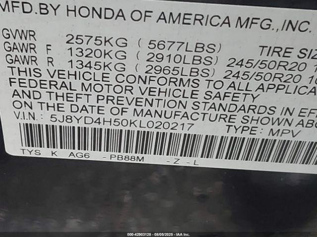 2019 ACURA MDX 5J8YD4H50KL020217 Photo 8