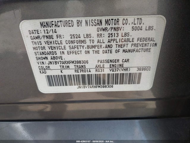 JN1BV7ARXFM398306 Infiniti Q50