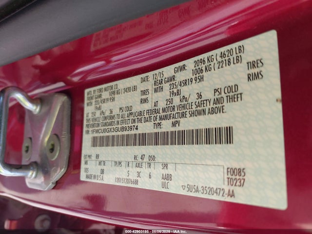 1FMCU0GX3GUB93974 Ford Escape