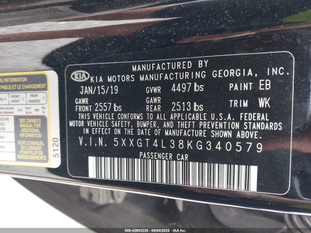 5XXGT4L38KG340579 KIA gdi