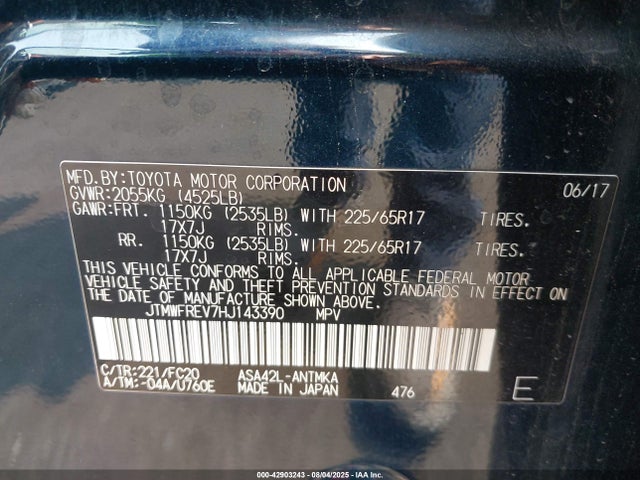 Toyota 2ar-fe 2017 JTMWFREV7HJ143390 Image 9