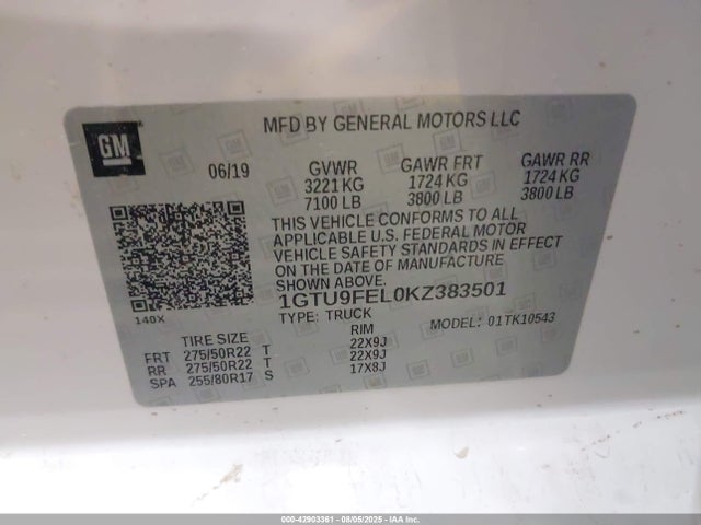 1GTU9FEL0KZ383501 GMC l87 - di dfm, alum, gen 5