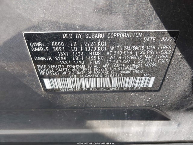 Subaru Ascent 2020 4S4WMAAD6L3468481 Image 9