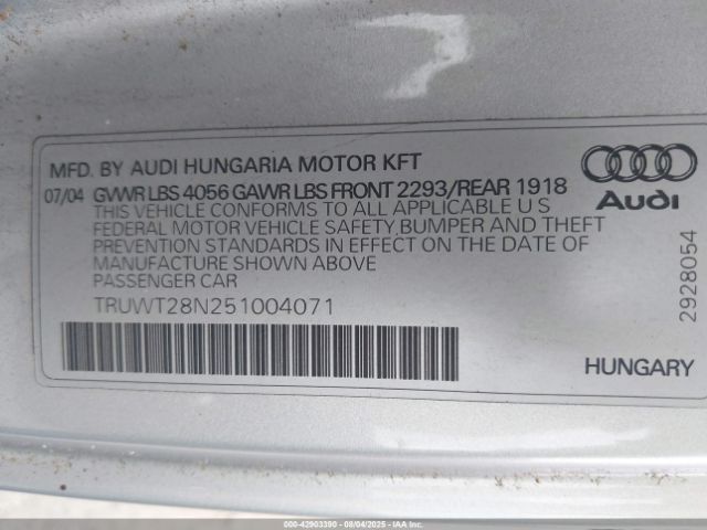 2005 AUDI TT TRUWT28N251004071 Photo 8