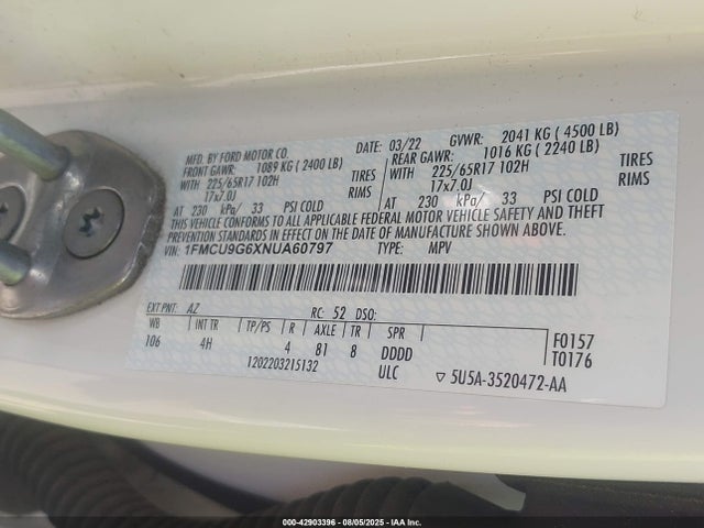 1FMCU9G6XNUA60797 Ford dragon di tc