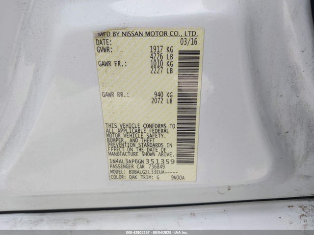 1N4AL3AP6GN351359 Nissan 2016