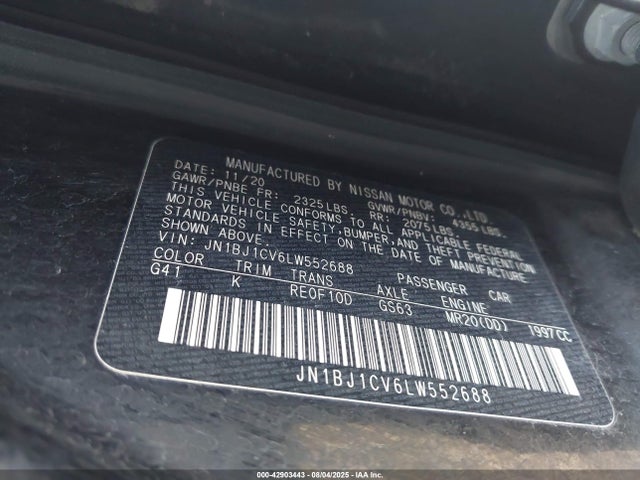 JN1BJ1CV6LW552688 Nissan ROGUE SPORT
