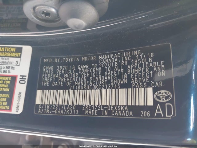 Toyota 2zr-fe 2019 2T1BURHE3KC213745 Image 9