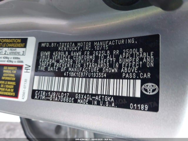 Toyota 2gr-fe 2015 4T1BK1EB7FU193554 Image 9