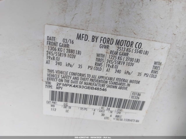 Ford 2016 2016 2FMPK4K93GBB48546 Image 9