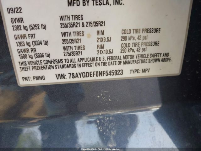 2022 TESLA MODEL Y 7SAYGDEF0NF545923 Photo 8