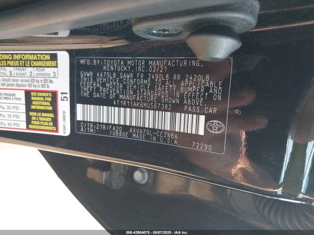 4T1R11AK6MU567382 Toyota CAMRY LE