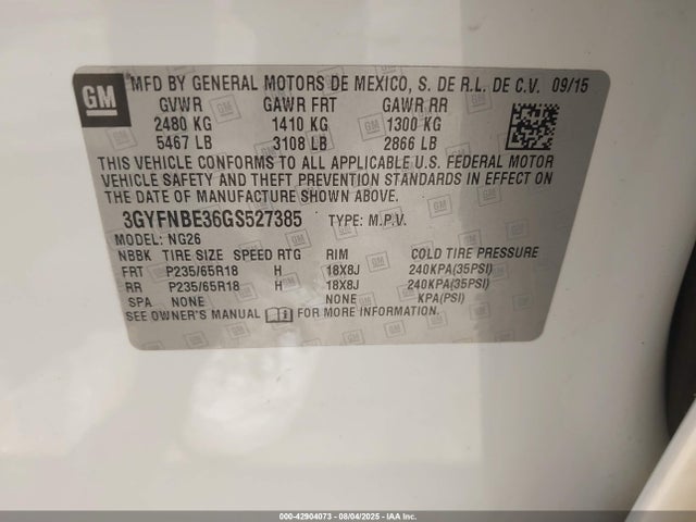 2016 CADILLAC SRX 3GYFNBE36GS527385 Photo 8