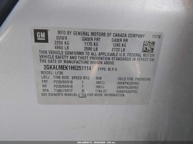 GMC lea - sidi: spark ignited direct injection, e85 max, alum 2017 2GKALMEK1H6251114 Image 9