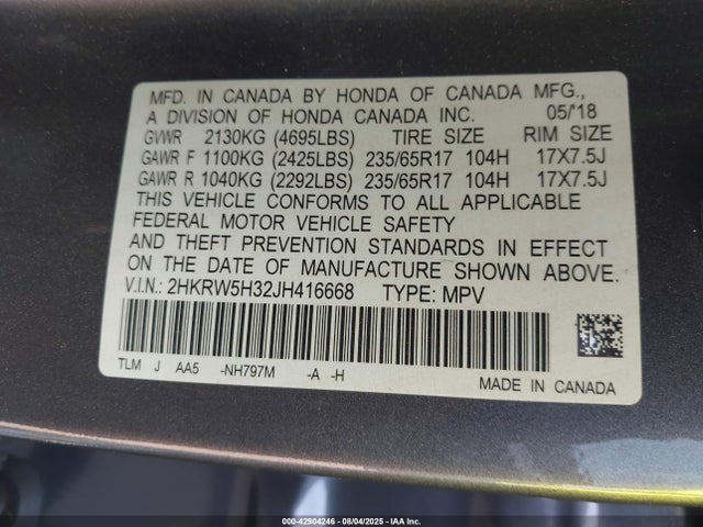 2HKRW5H32JH416668 Honda k24w9/k24v9