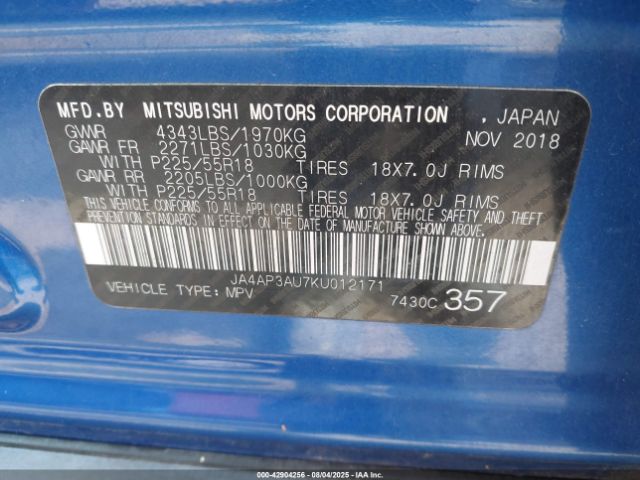 2019 MITSUBISHI OUTLANDER SPORT JA4AP3AU7KU012171 Photo 8