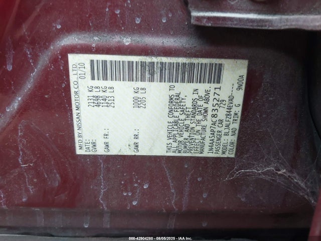 Aukcja sprzedaży 2010 Nissan Maxima S/sv, vin: 1N4AA5AP7AC835271, numer aukcji: 42904280