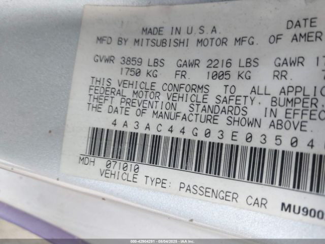 2003 MITSUBISHI ECLIPSE 4A3AC44G03E035040 Photo 8