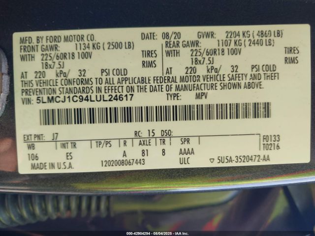 2020 LINCOLN CORSAIR 5LMCJ1C94LUL24617 Photo 8