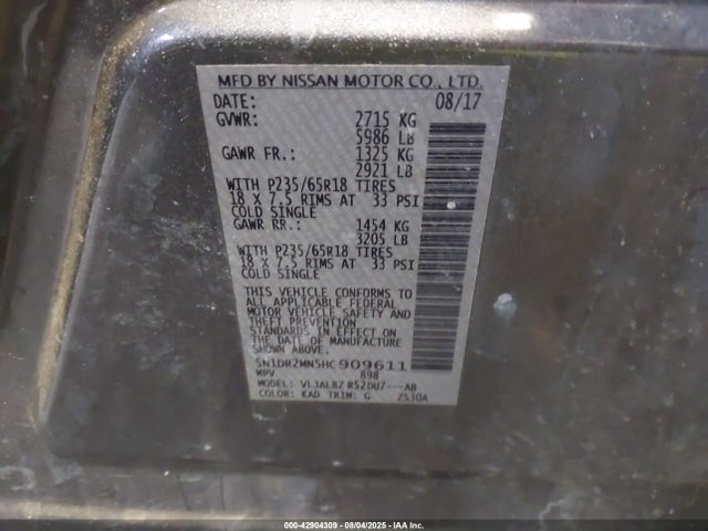 5N1DR2MN5HC909611 Nissan Pathfinder