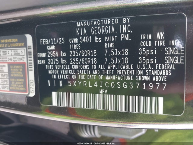 5XYRL4JC0SG371977 KIA gdi theta-iii