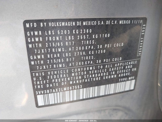 3VV3B7AX2LM067553 Volkswagen 2020