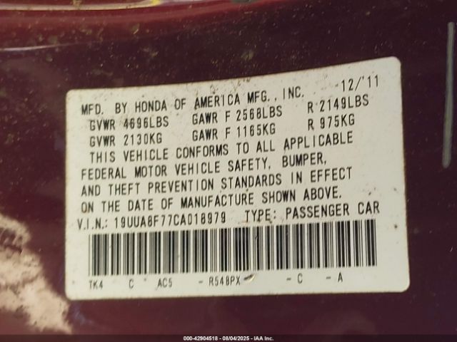 2012 ACURA TL 19UUA8F77CA018979 Photo 8