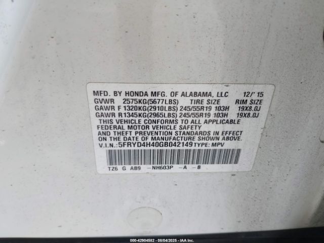 2016 ACURA MDX 5FRYD4H40GB042149 Photo 8