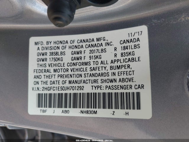2HGFC1E50JH701292 Honda l15b7