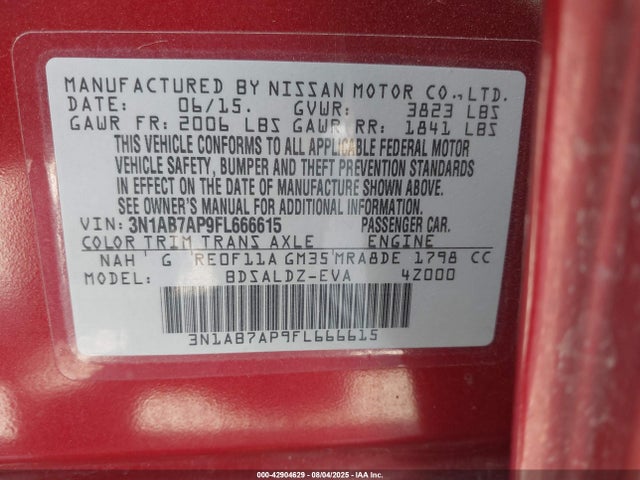 3N1AB7AP9FL666615 Nissan Sentra